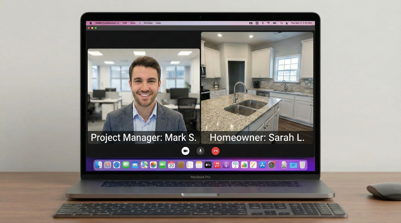 Virtual consultation — project manager and homeowner on a video call